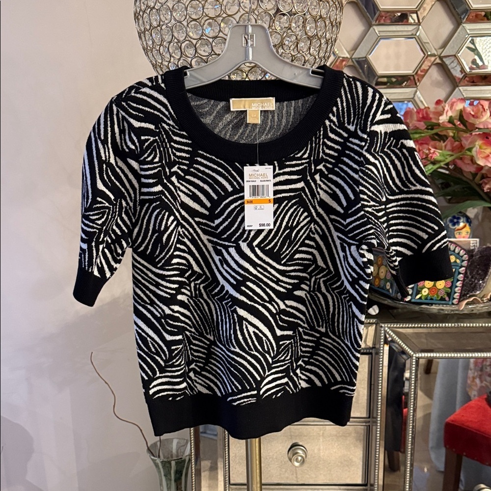 Michael Kors Zebra Pattern Black and White Sweater SP NWT